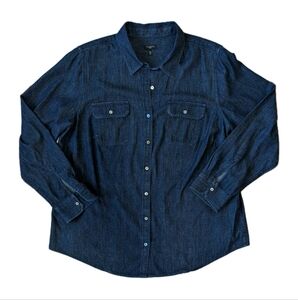 Talbots Chambray Dark Wash Denim Long Sleeve Top
